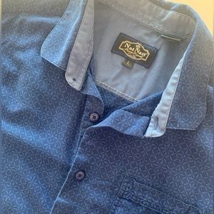 NAT NAST Mens Size L Blue‎ Printed Silk Blend Button Up Short Sleeve